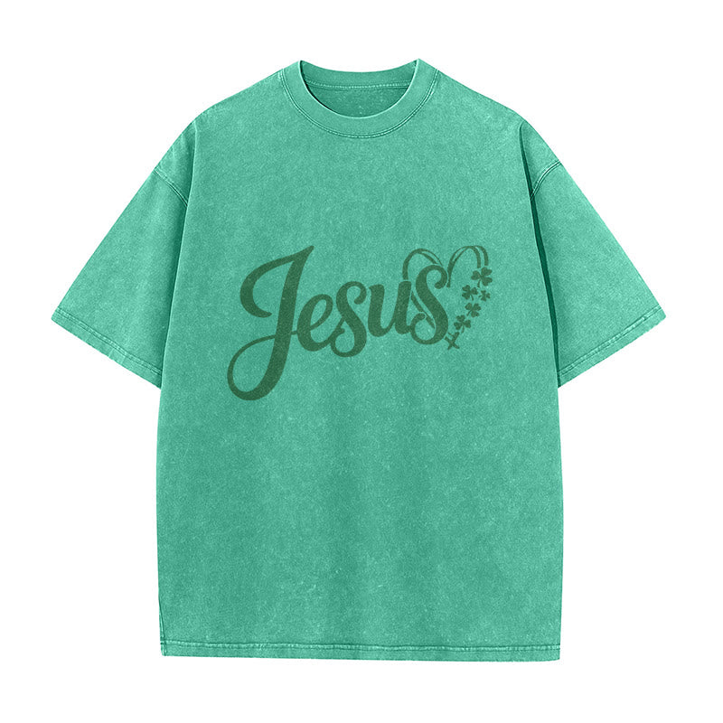 Christianartworkshop T-shirt unisexe délavé « Ce n'est jamais de la chance, c'est toujours Dieu Jésus » - image 1