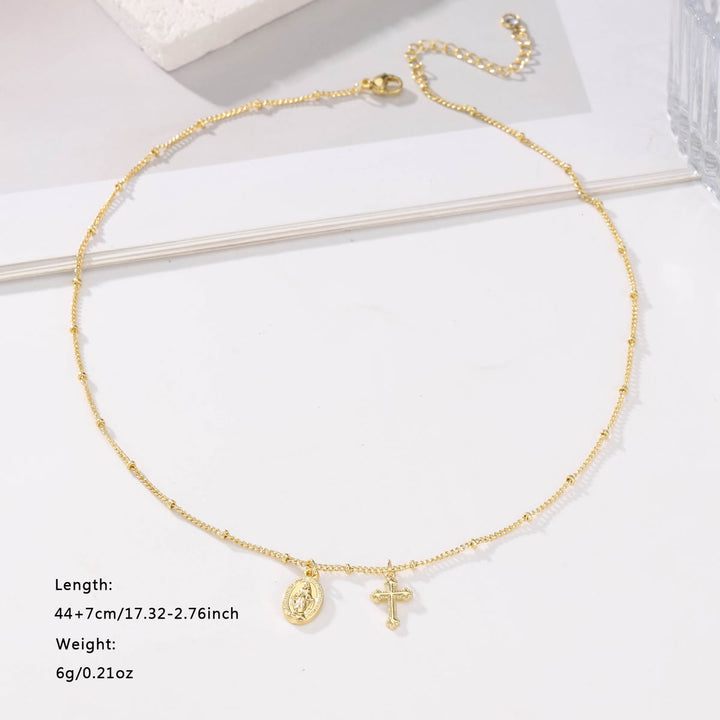 Christianartworkshop Collier doré à double pendentif Croix et Notre-Dame : Incarnez Sa grâce et Sa tendresse maternelle - image 3