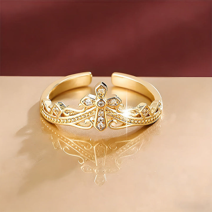 Bague croix-couronne style double poli Christianartworkshop : Portez Sa protection royale près de vous au quotidien - image 2