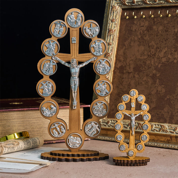 Christianartworkshop Ornement de bureau en bois représentant les 14 stations du chemin de croix : incarnez son pèlerinage sacré - image 0