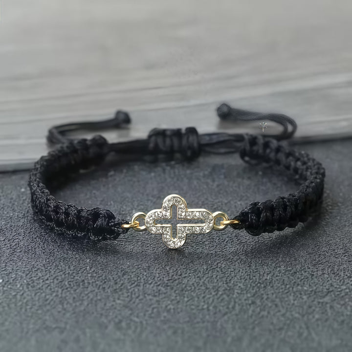 Bracelet croix en cordon tissé avec croix scintillante de Christianartworkshop : Ancrez votre foi dans sa présence éternelle - Noir - image 4