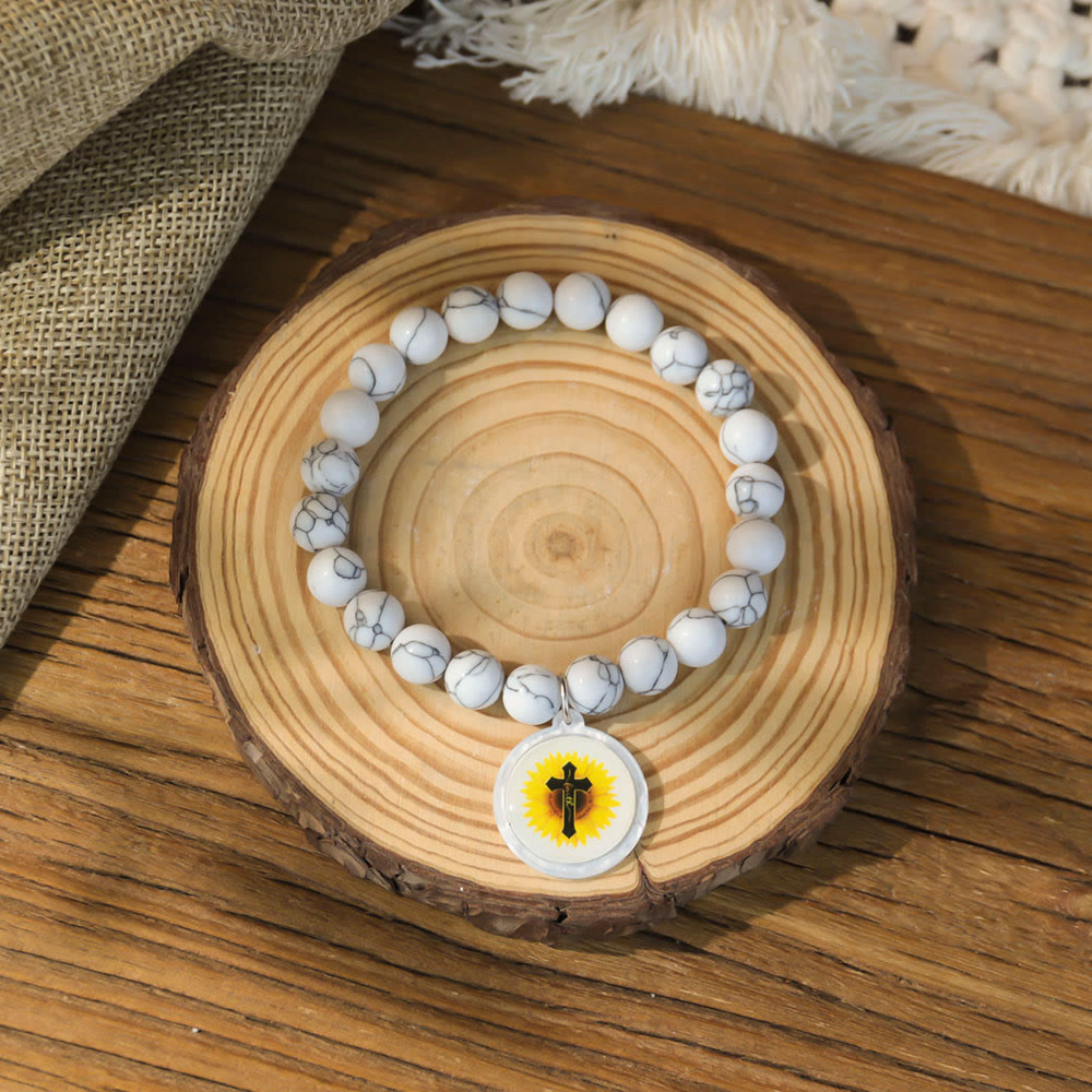 Bracelet en pierre naturelle avec verset biblique connecté NFC de Christianartworkshop : Touchez pour recevoir chaque jour la parole de Jésus - Blanc et Croix B - image 12