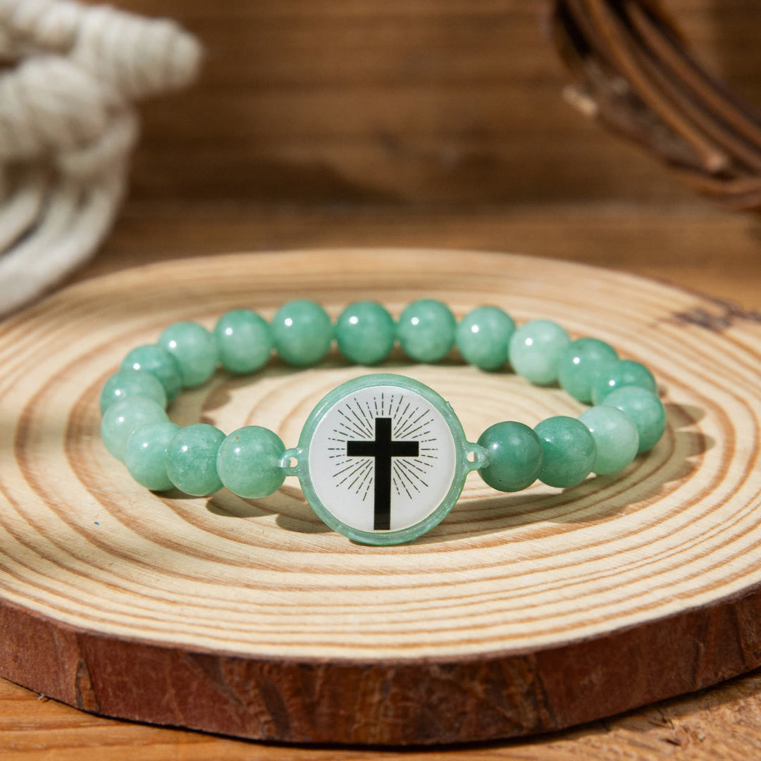 Bracelet en pierre naturelle avec verset biblique connecté NFC de Christianartworkshop : Touchez pour recevoir chaque jour la parole de Jésus - Vert et Croix A - image 7