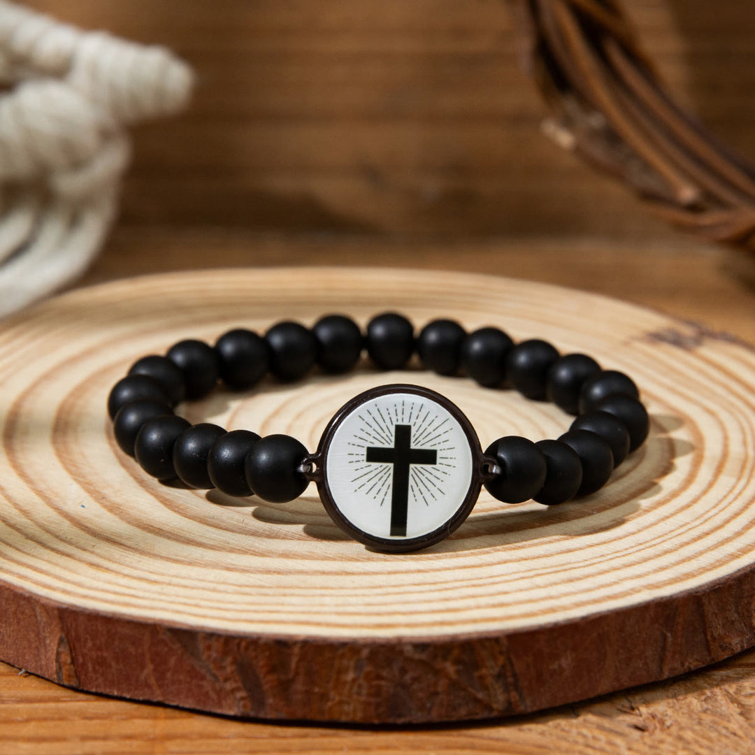 Bracelet en pierre naturelle avec verset biblique connecté NFC de Christianartworkshop : Touchez pour recevoir chaque jour la parole de Jésus - Noir et Croix A - image 8