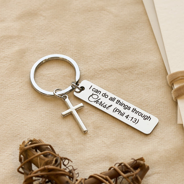 Christianartworkshop Porte-clés avec verset biblique gravé et breloque croix : Emportez les promesses de Jésus partout avec vous. - Phil 4:13 - image 4
