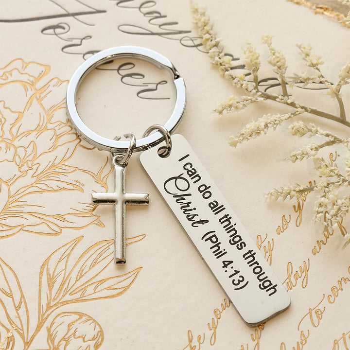 Christianartworkshop Porte-clés avec verset biblique gravé et breloque croix : Emportez les promesses de Jésus partout avec vous. - image 5