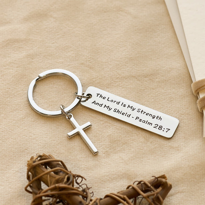 Christianartworkshop Porte-clés avec verset biblique gravé et breloque croix : Emportez les promesses de Jésus partout avec vous. - Psaume 28:7 - image 8