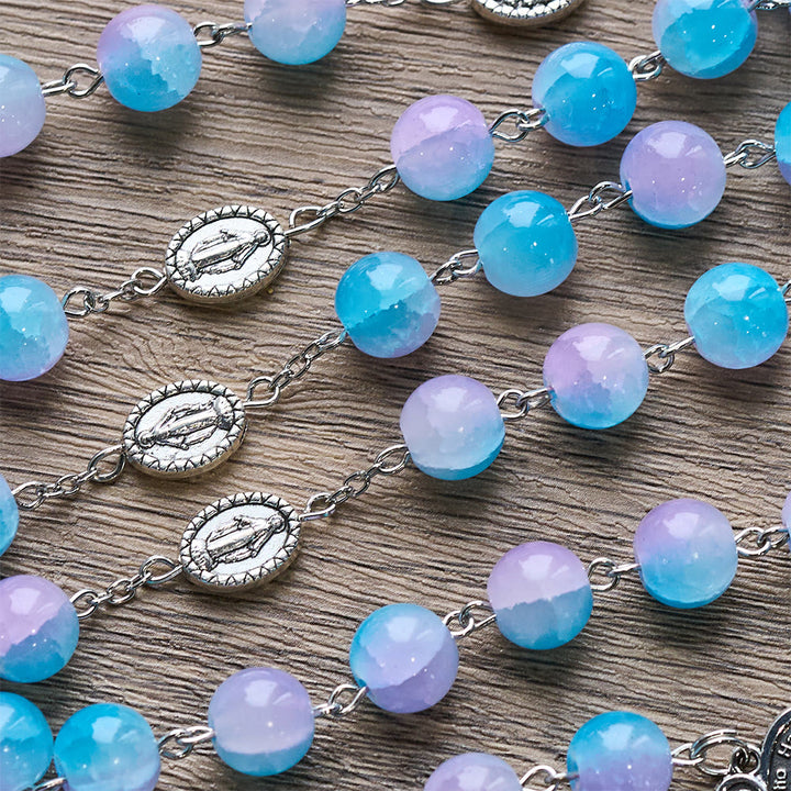 Christianartworkshop Chapelet Notre-Dame en perles de verre bleu-violet : Incarnation de l'amour sacré et de la dévotion sereine - image 6