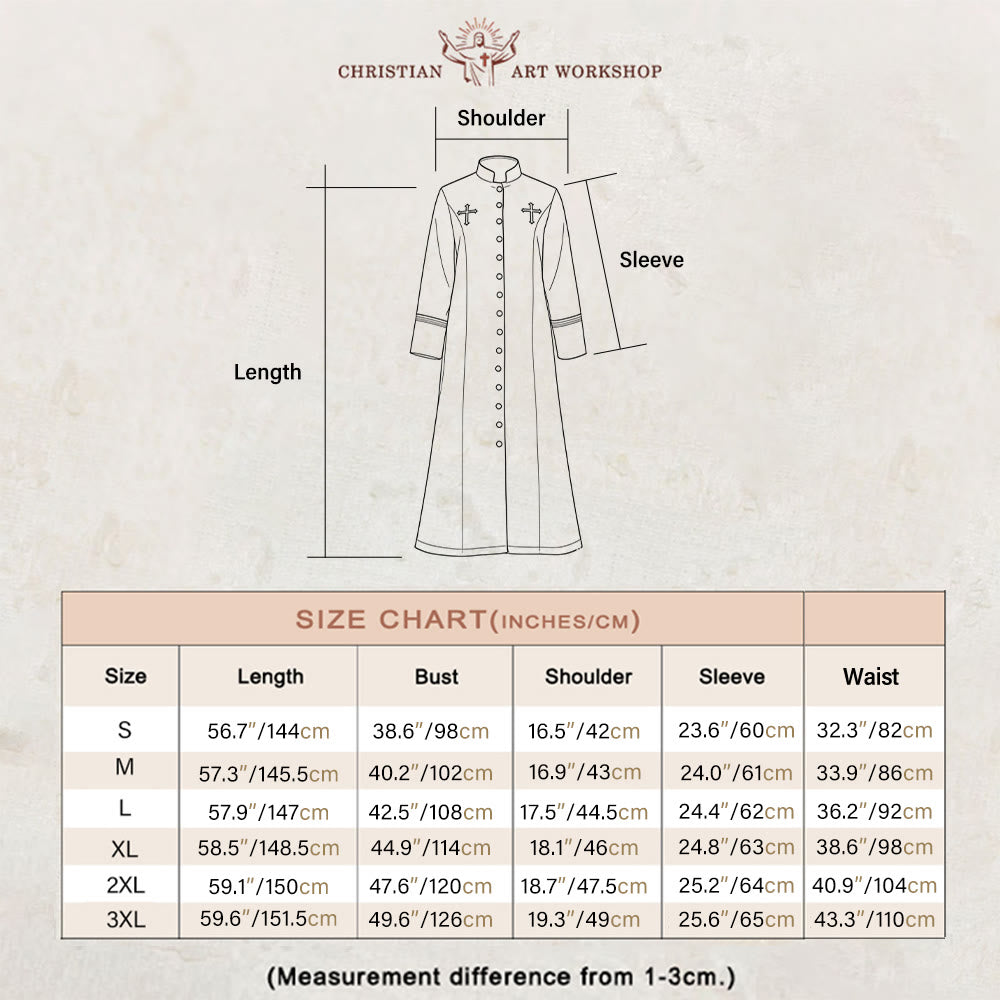 Atelier d'art chrétien - Soutane de cérémonie noire et blanche à col montant avec ceinture et motifs de croix - image 1