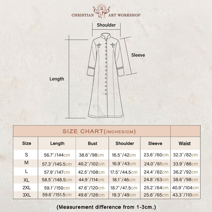 Atelier d'art chrétien - Soutane de cérémonie noire et blanche à col montant avec ceinture et motifs de croix - image 1