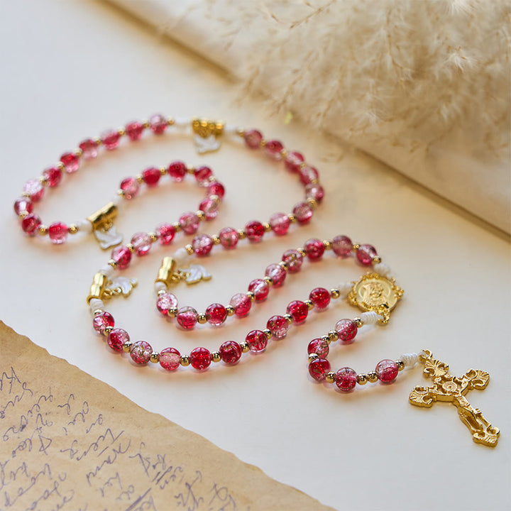 Christianartworkshop Chapelet de Notre-Dame avec colombe du Saint-Esprit et perles de verre rouge : incarne l’amour sacré et une dévotion vibrante - image 6