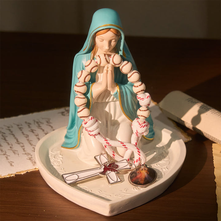 Chapelet de poche à perles de baseball avec crucifix en forme de colombe et médaille de la Miséricorde divine, fabriqué par Christianartworkshop - image 2