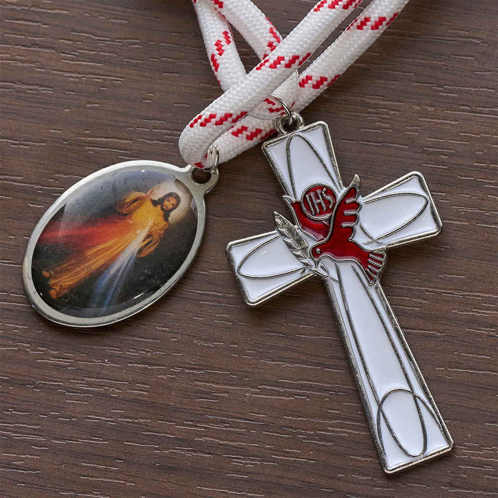 Chapelet de poche à perles de baseball avec crucifix en forme de colombe et médaille de la Miséricorde divine, fabriqué par Christianartworkshop - image 7