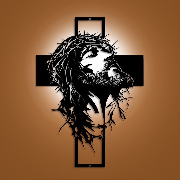 Décoration murale en métal Croix de Jésus Couronne d'épines de Christianartworkshop : Un témoignage de foi sincère  - image 0