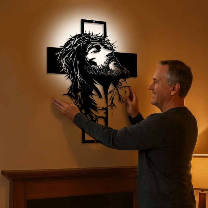 Décoration murale en métal Croix de Jésus Couronne d'épines de Christianartworkshop : Un témoignage de foi sincère  - image 1