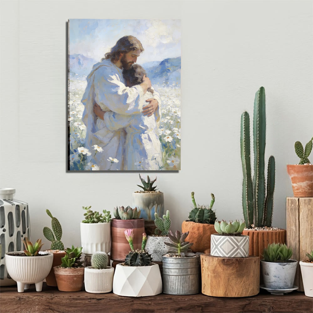 Christianartworkshop L'étreinte tendre de Jésus dans un champ de fleurs - Affiche murale : Un rappel visuel de son amour inconditionnel - image 6