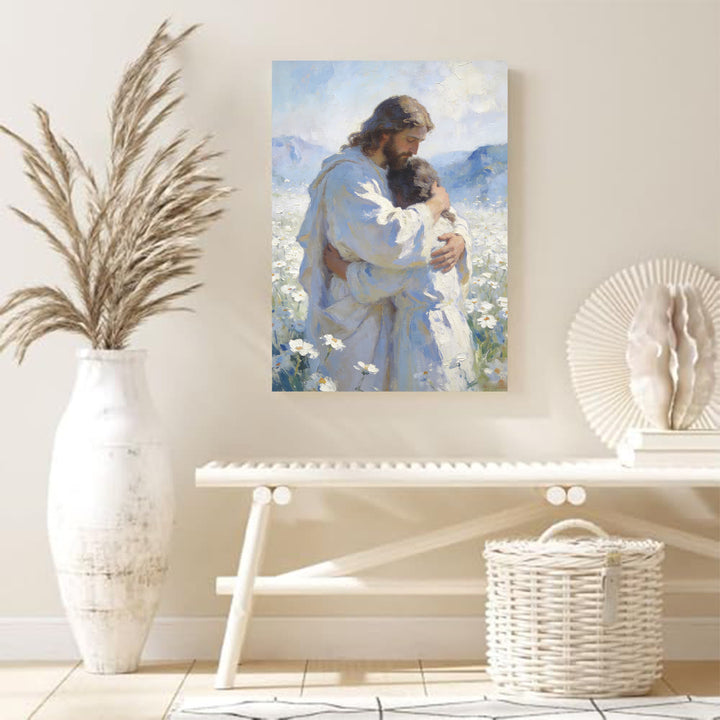 Christianartworkshop L'étreinte tendre de Jésus dans un champ de fleurs - Affiche murale : Un rappel visuel de son amour inconditionnel - image 3