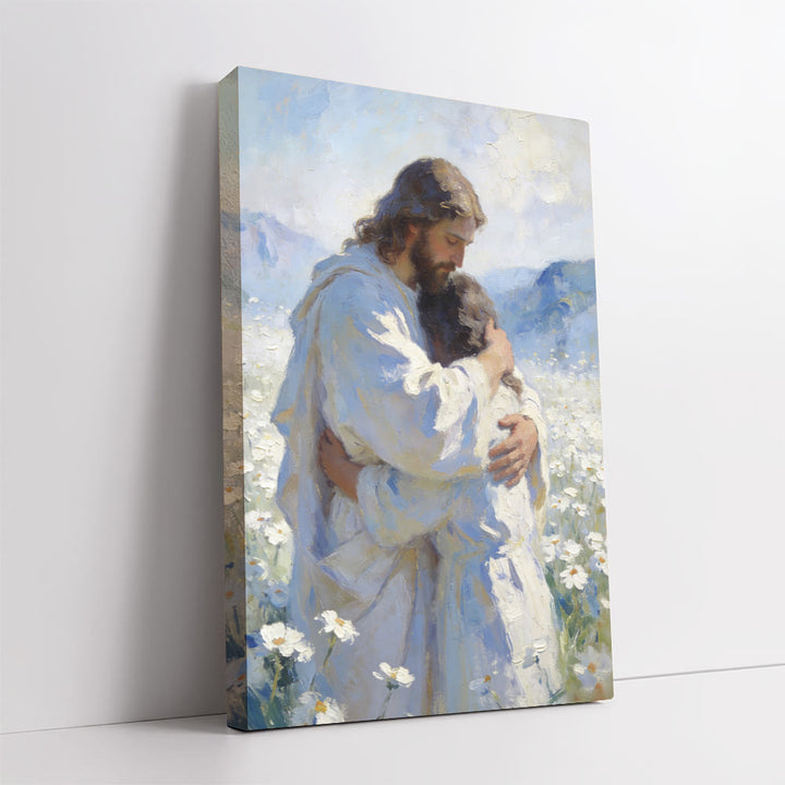 Christianartworkshop L'étreinte tendre de Jésus dans un champ de fleurs - Affiche murale : Un rappel visuel de son amour inconditionnel - image 2
