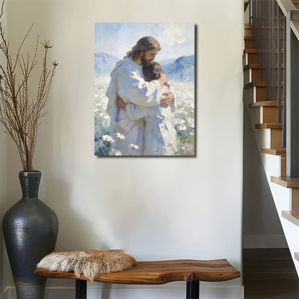 Christianartworkshop L'étreinte tendre de Jésus dans un champ de fleurs - Affiche murale : Un rappel visuel de son amour inconditionnel - image 4