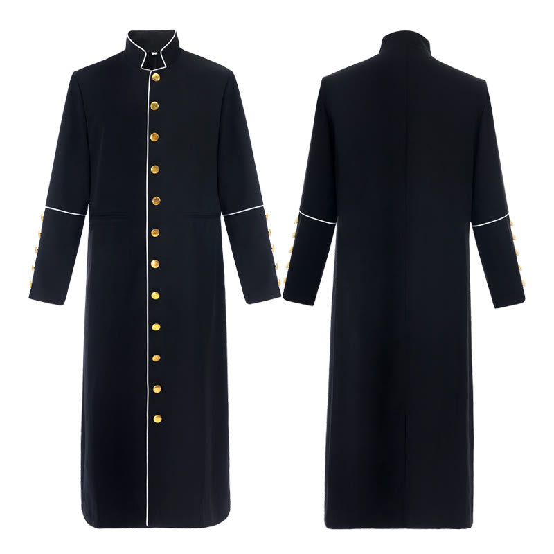 Christianartworkshop Robe de clergé classique multicolore avec bordure contrastée et élégance médiévale - Noir avec bordure dorée - 3XL - image 1