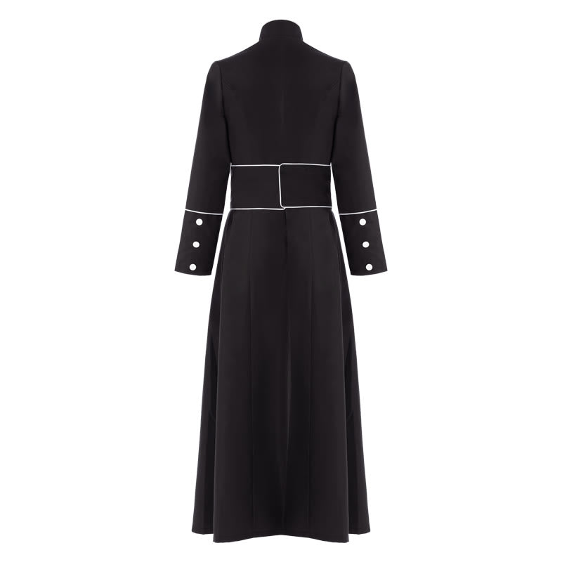 Christianartworkshop Robe de clergé cérémonielle noire et blanche à col montant avec ceinture et motifs de croix - image 6