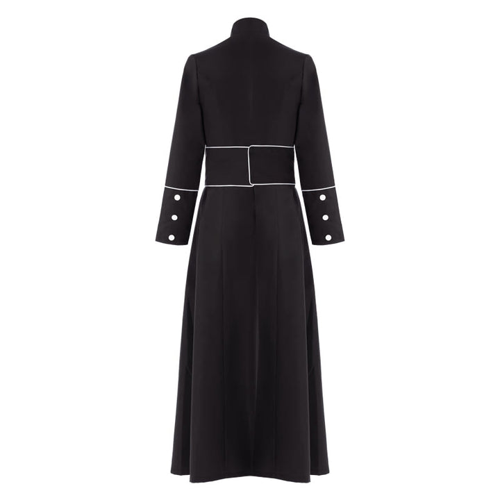 Christianartworkshop Robe de clergé cérémonielle noire et blanche à col montant avec ceinture et motifs de croix - image 6