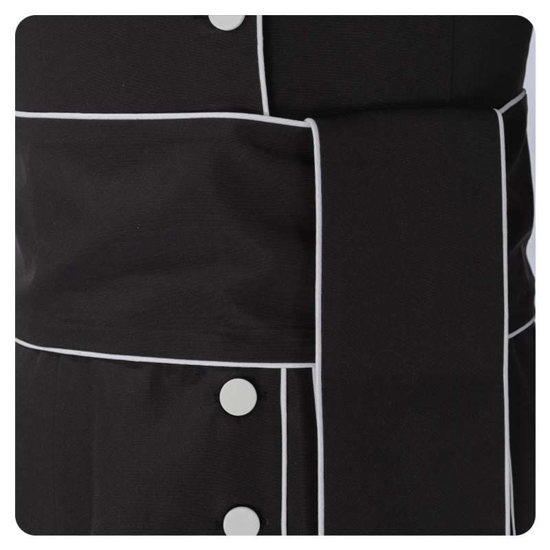 Christianartworkshop Robe de clergé cérémonielle noire et blanche à col montant avec ceinture et motifs de croix - image 8