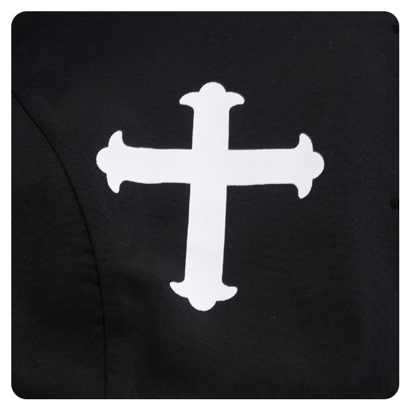 Christianartworkshop Robe de clergé cérémonielle noire et blanche à col montant avec ceinture et motifs de croix - image 9