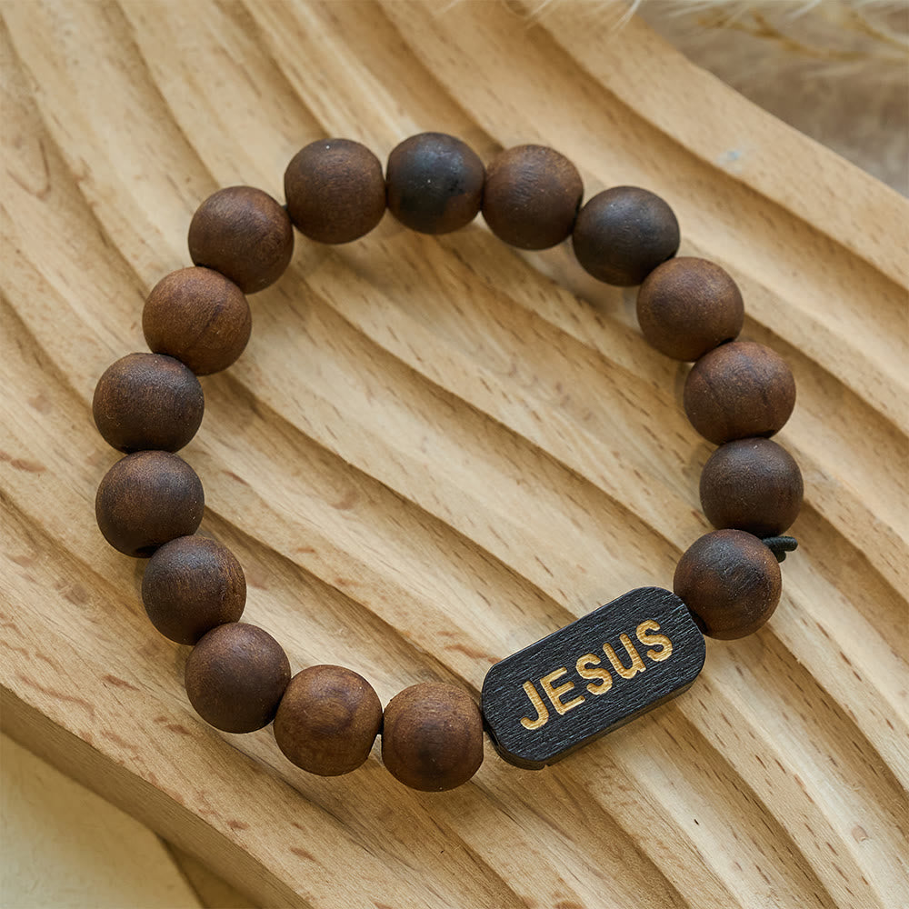 Christianartworkshop Bracelet en bois Jésus Bijoux Cadeaux - Café - image 0