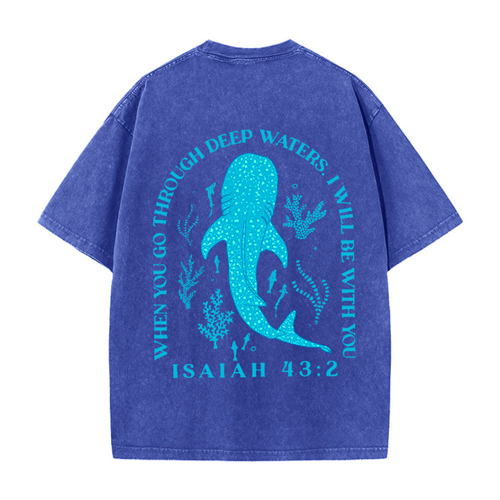 Christianartworkshop T-shirt unisexe délavé double face « Je serai avec toi » - Bleu marine - 5XL - image 12