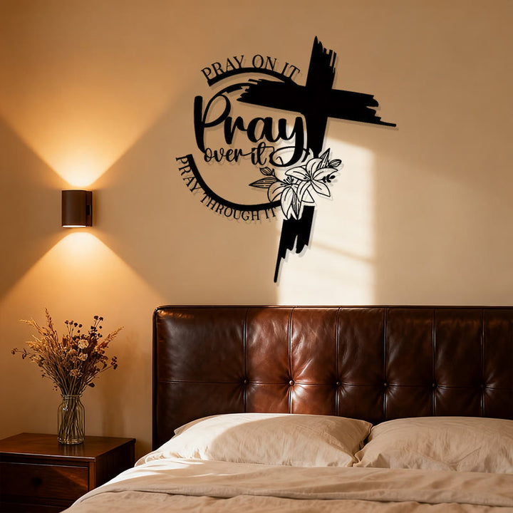 Christianartworkshop Décoration murale en métal moderne avec citation inspirante « Priez pour y arriver » - image 1