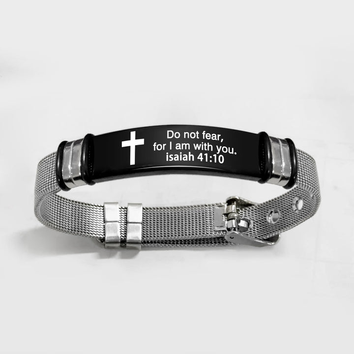 Bracelet croix multi-styles et motivant avec versets bibliques, créé par Christianartworkshop - PVC noir et argent 41:10 - image 43