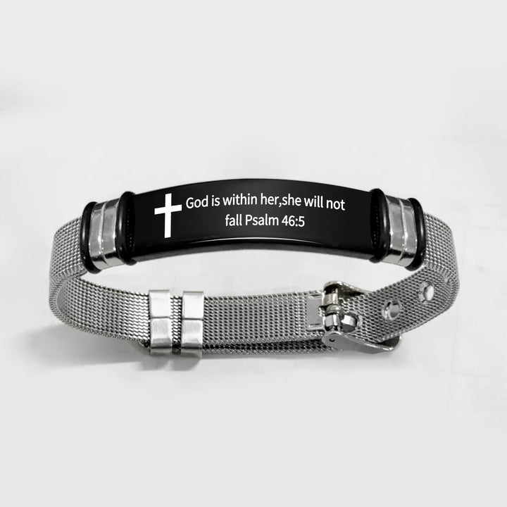 Bracelet croix multi-styles et motivant avec versets bibliques, créé par Christianartworkshop - PVC noir et argent 46:5 - image 48