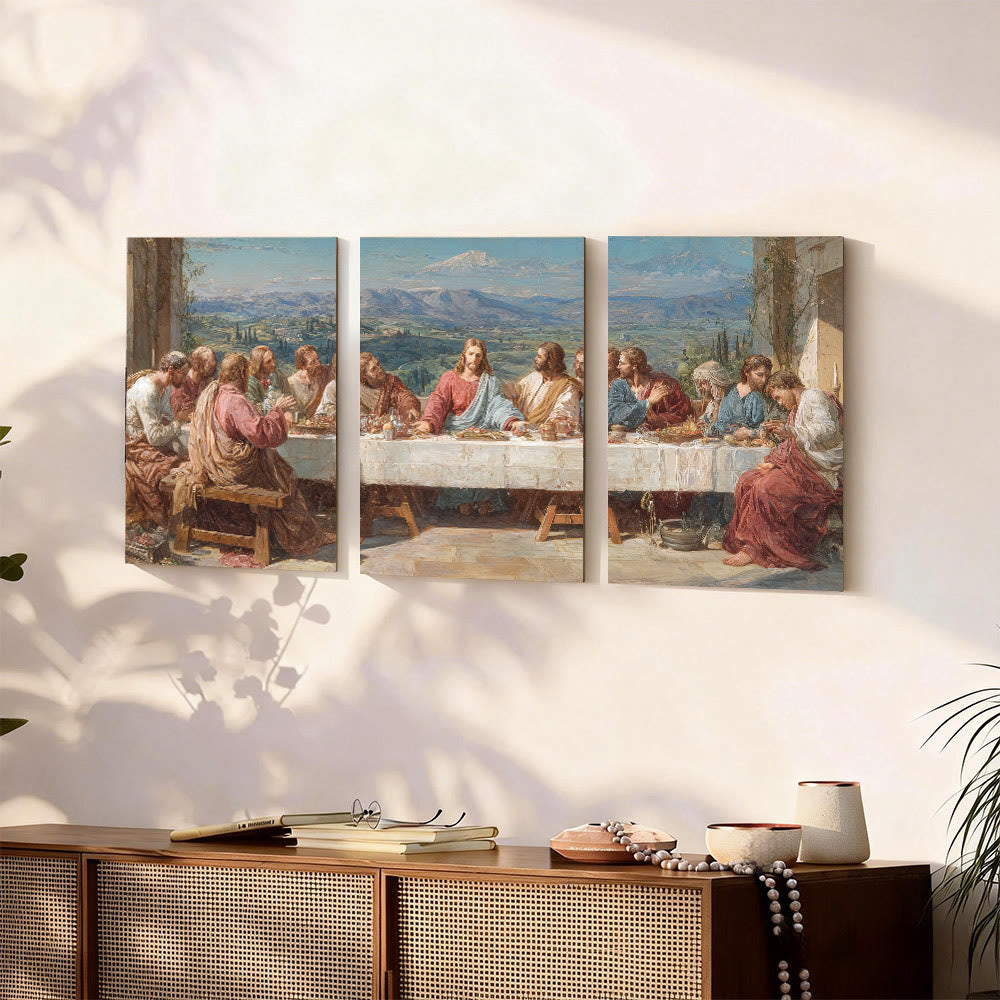 Ensemble de toiles murales Christianartworkshop « Festin sacré avec Jésus dans la Vallée sereine » : Compagnon serein de la grâce du foyer - 13,78''*19,69''*0,59''/35*50*1,5 cm - Tableau sur toile encadré (lot de 3) - image 0
