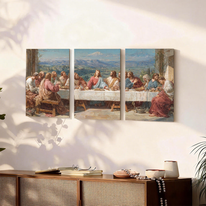 Ensemble de toiles murales Christianartworkshop « Festin sacré avec Jésus dans la Vallée sereine » : Compagnon serein de la grâce du foyer - 13,78''*19,69''*0,59''/35*50*1,5 cm - Tableau sur toile encadré (lot de 3) - image 0