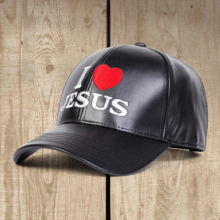 Christianartworkshop Casquette de baseball en cuir PU « Amour dévoué, j’aime Jésus » : Affichez votre foi avec audace - Noir - image 0