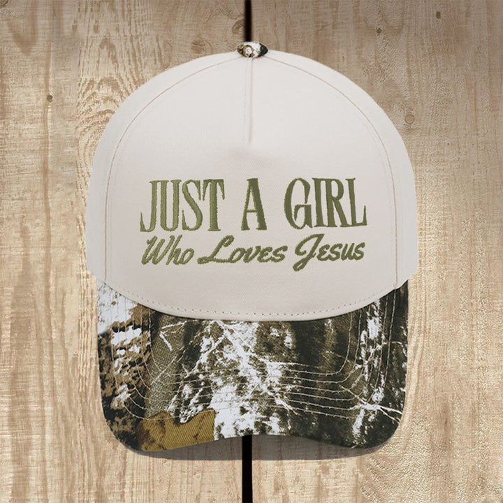 Christianartworkshop Casquette de baseball structurée « Juste une fille qui aime Jésus » : Affichez votre dévotion avec fierté - Camouflage beige - image 13