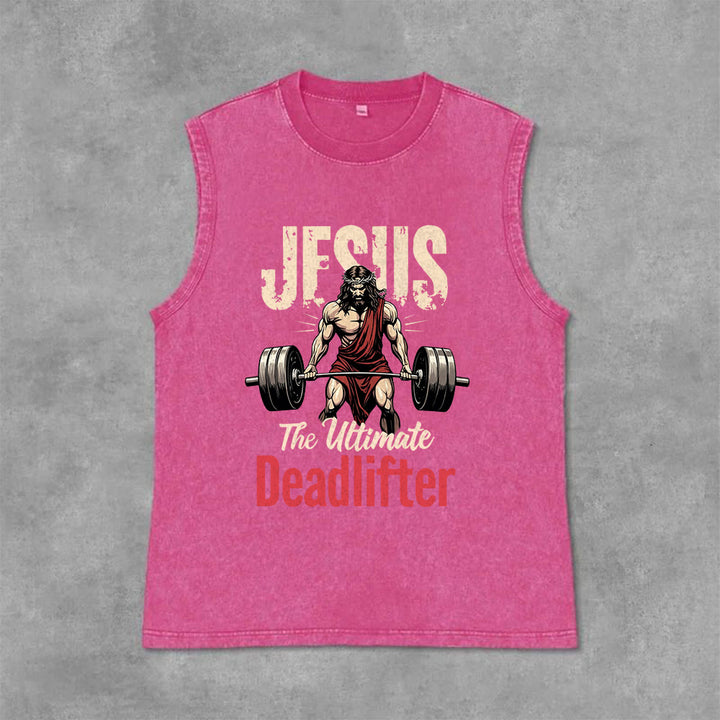 Débardeur unisexe délavé Christianartworkshop Jésus, le maître du soulevé de terre - Rose - 2XL - image 7