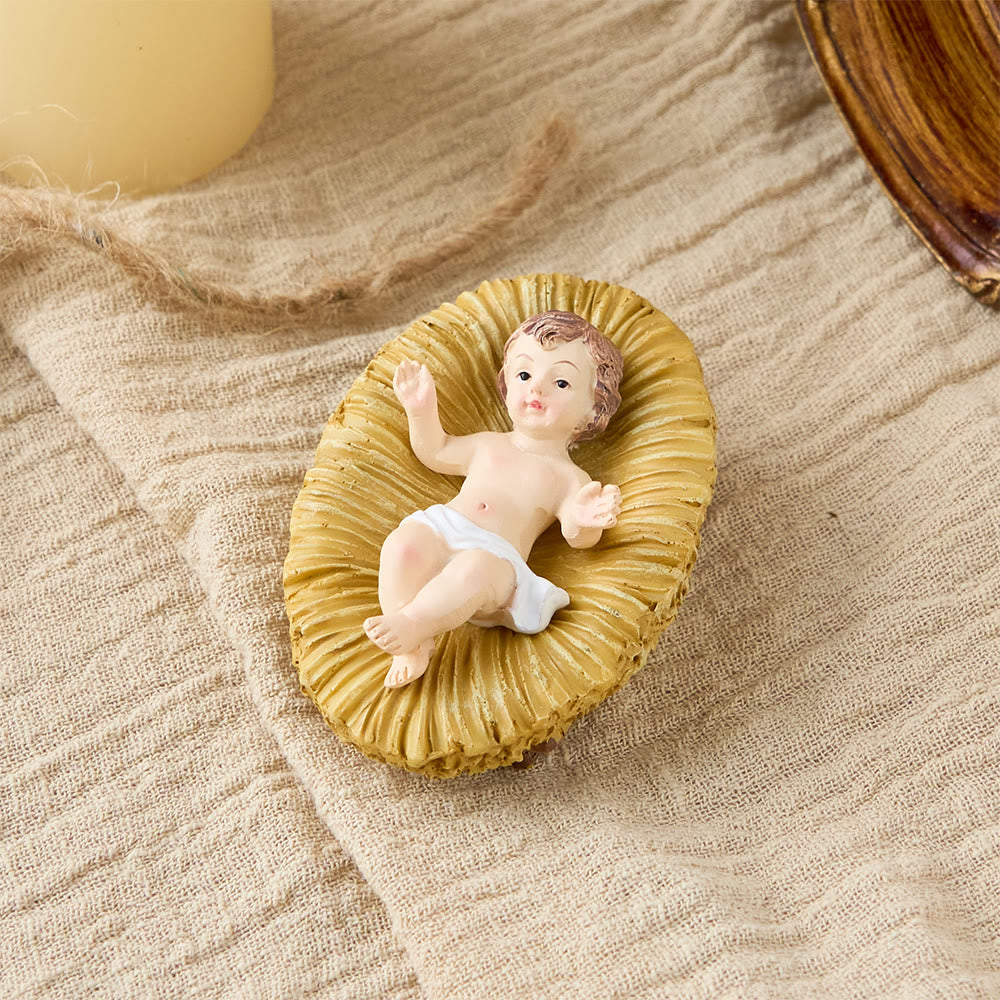 Christianartworkshop Collection de figurines réalistes de l'Enfant Jésus dans une crèche : un symbole du miracle sacré de la naissance - Enfant Jésus nu avec socle ovale - image 0