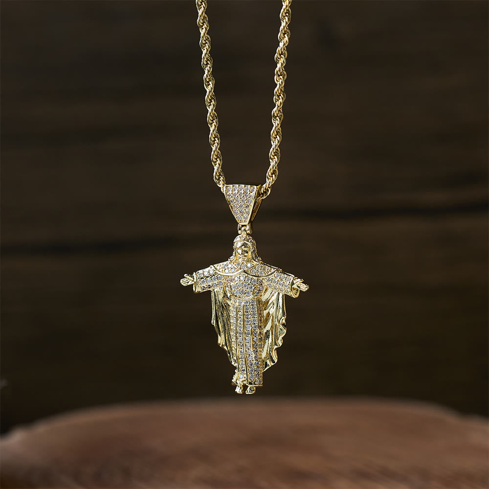Christianartworkshop Collier pendentif croix de Jésus serti de diamants, avec coffret cadeau : incarnez la puissance divine et une foi inébranlable. - image 1