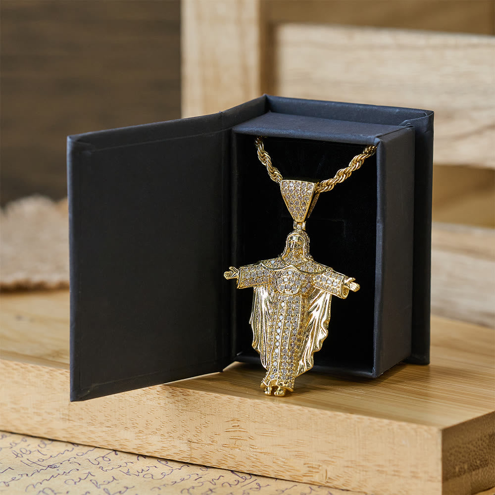 Christianartworkshop Collier pendentif croix de Jésus serti de diamants, avec coffret cadeau : incarnez la puissance divine et une foi inébranlable. - Croix de Jésus - image 0