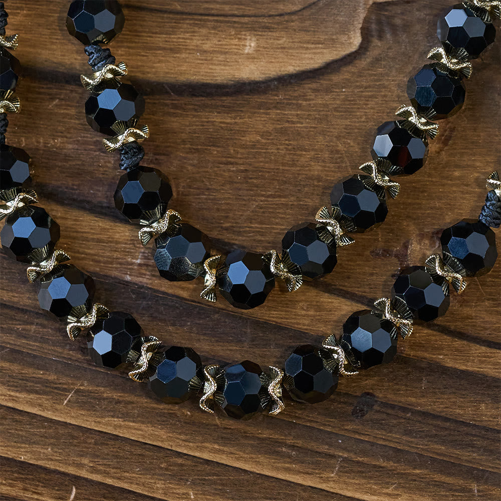 Christianartworkshop Chapelet élégant en verre noir facetté avec croix en émail rouge de la Vierge Marie - image 7