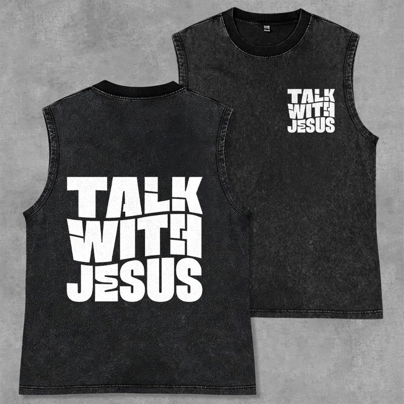 Débardeur unisexe délavé Christianartworkshop « Parlez avec Jésus » en lettres capitales : un symbole de dévotion quotidienne - Noir - 2XL - image 28