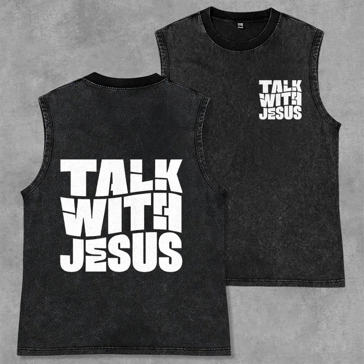 Débardeur unisexe délavé Christianartworkshop « Parlez avec Jésus » en lettres capitales : un symbole de dévotion quotidienne - Noir - 2XL - image 28