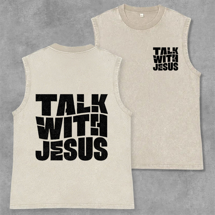 Débardeur unisexe délavé Christianartworkshop « Parlez avec Jésus » en lettres capitales : un symbole de dévotion quotidienne - Beige - 2XL - image 0