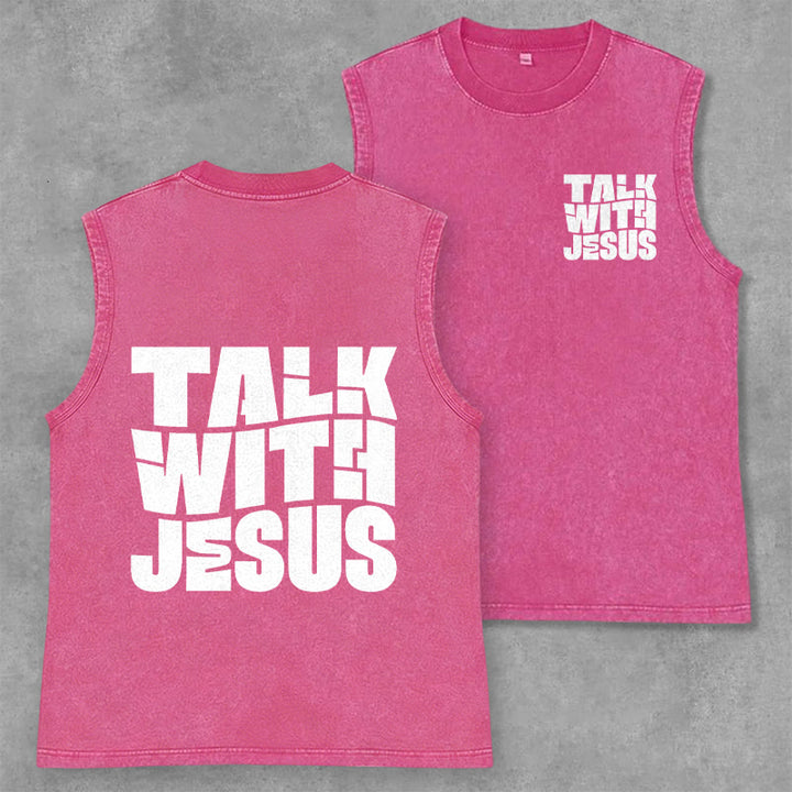 Débardeur unisexe délavé Christianartworkshop « Parlez avec Jésus » en lettres capitales : un symbole de dévotion quotidienne - Rose - 2XL - image 7