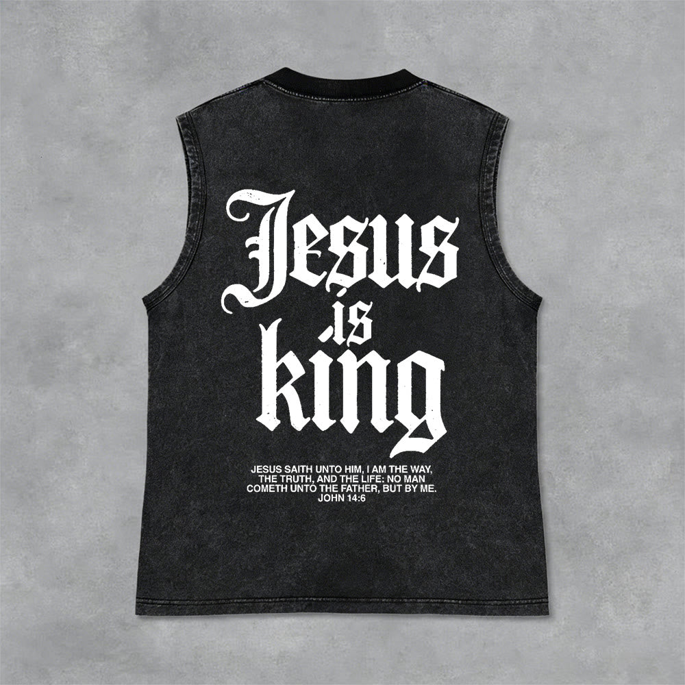 Christianartworkshop Débardeur unisexe gothique délavé « Jésus est roi » - Noir - 2XL - image 0