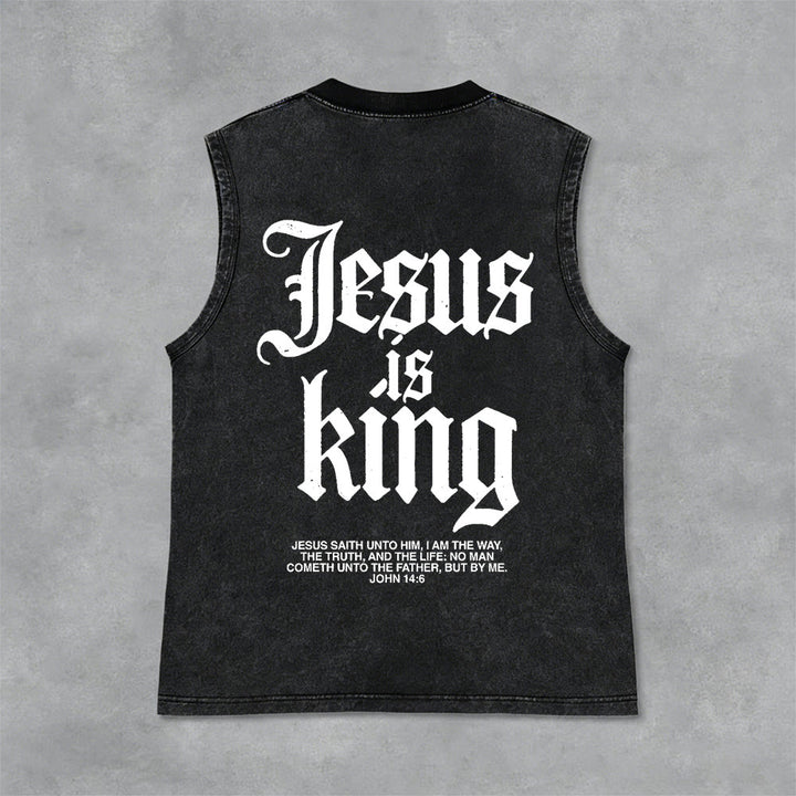 Christianartworkshop Débardeur unisexe gothique délavé « Jésus est roi » - Noir - 2XL - image 0