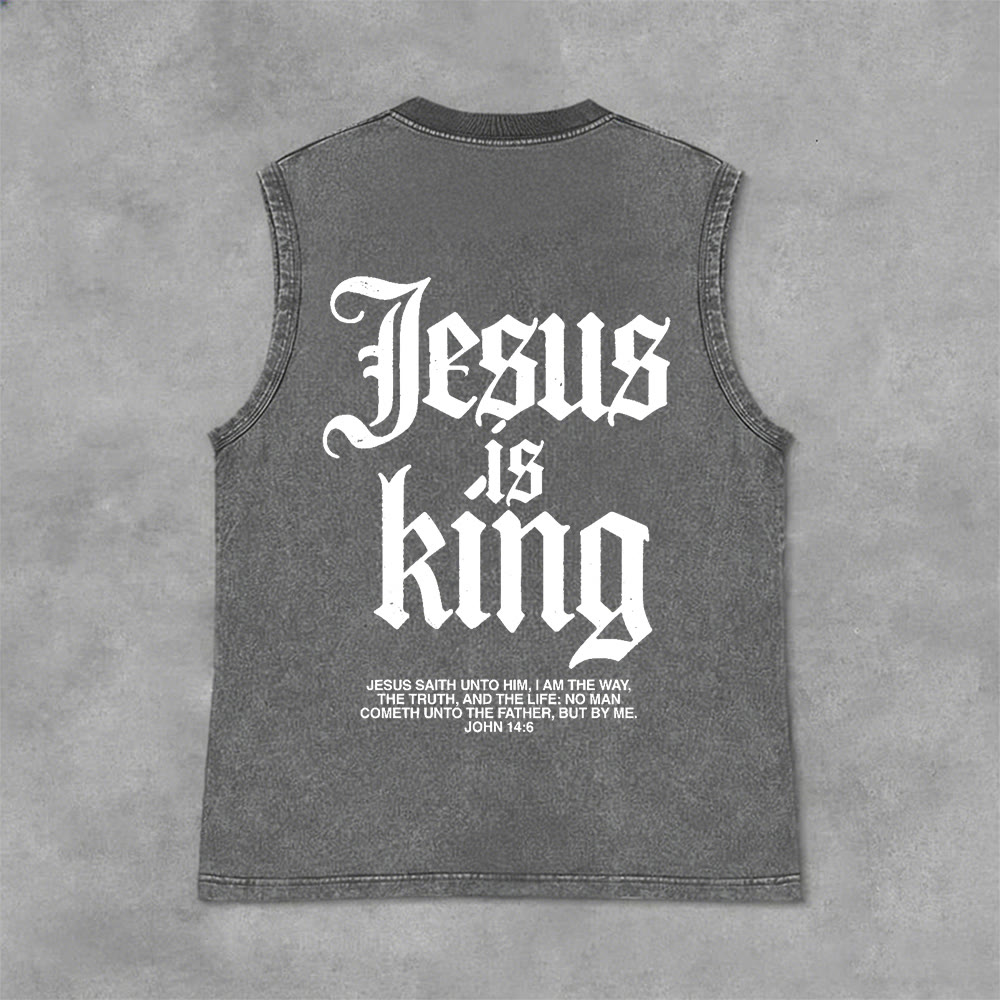 Christianartworkshop Débardeur unisexe gothique délavé « Jésus est roi » - Gris - 2XL - image 9