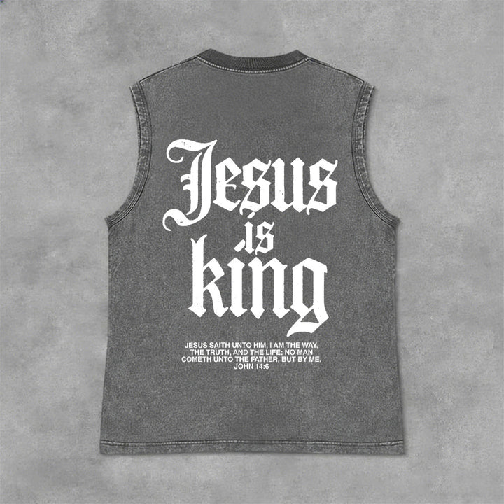 Christianartworkshop Débardeur unisexe gothique délavé « Jésus est roi » - Gris - 2XL - image 9